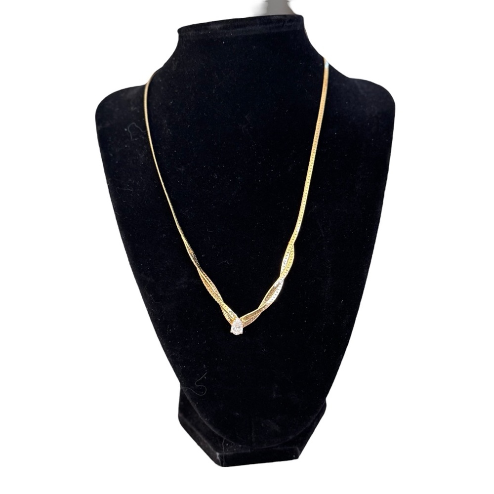 Elegant‎ Gold tone and faux diamond Necklace party festive holiday